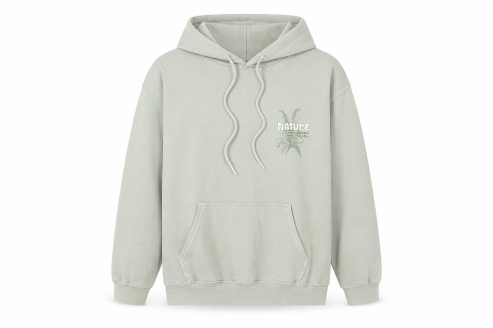 Hoxton Chic Men's Green Pullover Hoodie Size S Nature Graphic Fleece