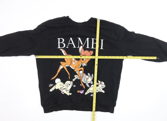 Disney at George Black Bambi Sweatshirt Women L Pullover Cotton Blend