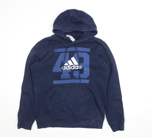 Adidas Women's Navy Blue Pullover Hoodie M Logo Graphic Cotton Blend