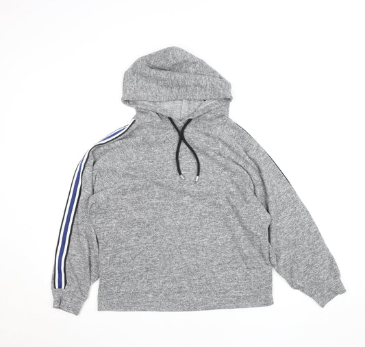 F&F Women Grey Hooded Pullover Sweatshirt UK 12 Drawstring Casual