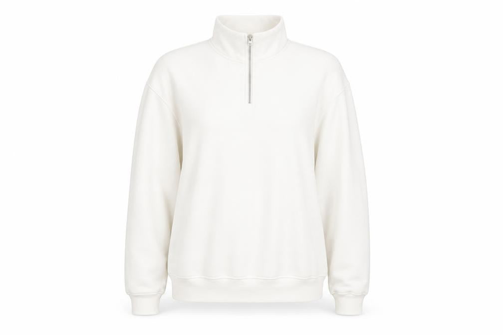 ZARA Women White XL 1/4 Zip Pullover Sweatshirt Fleece Lined