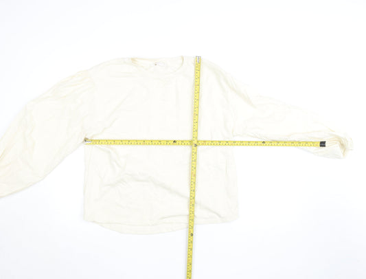 Zara Home Women Ivory Cotton Pullover Sweatshirt M Relaxed Fit