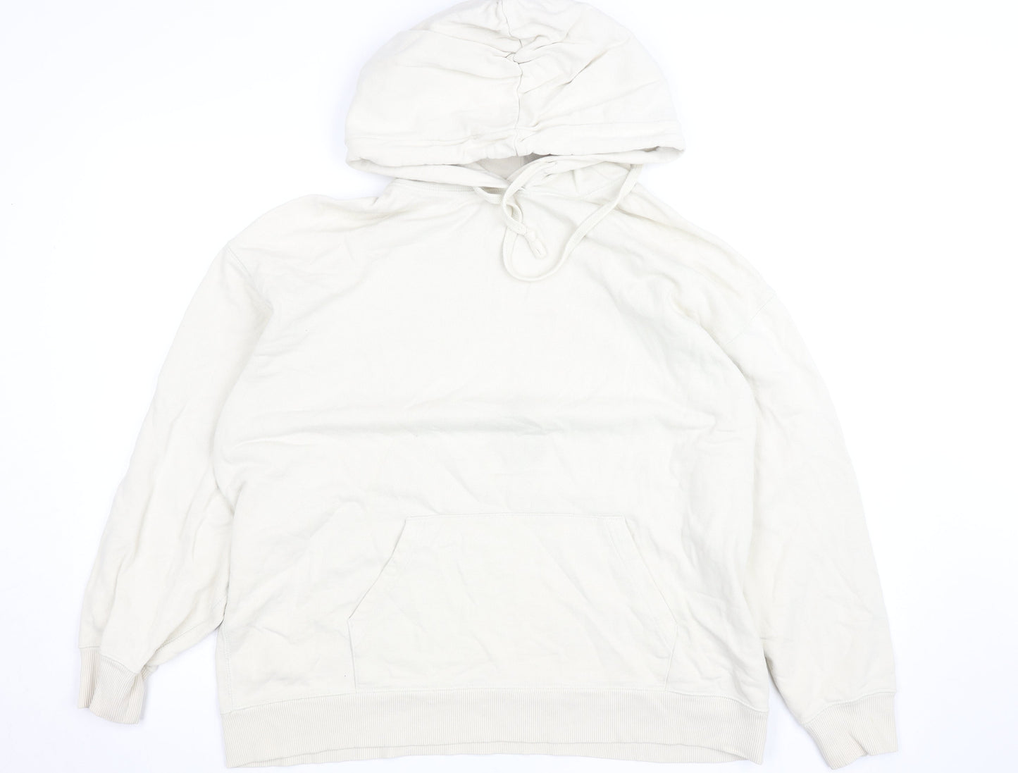 Uniqlo Women Beige Pullover Hoodie M Cotton Casual Sweatshirt