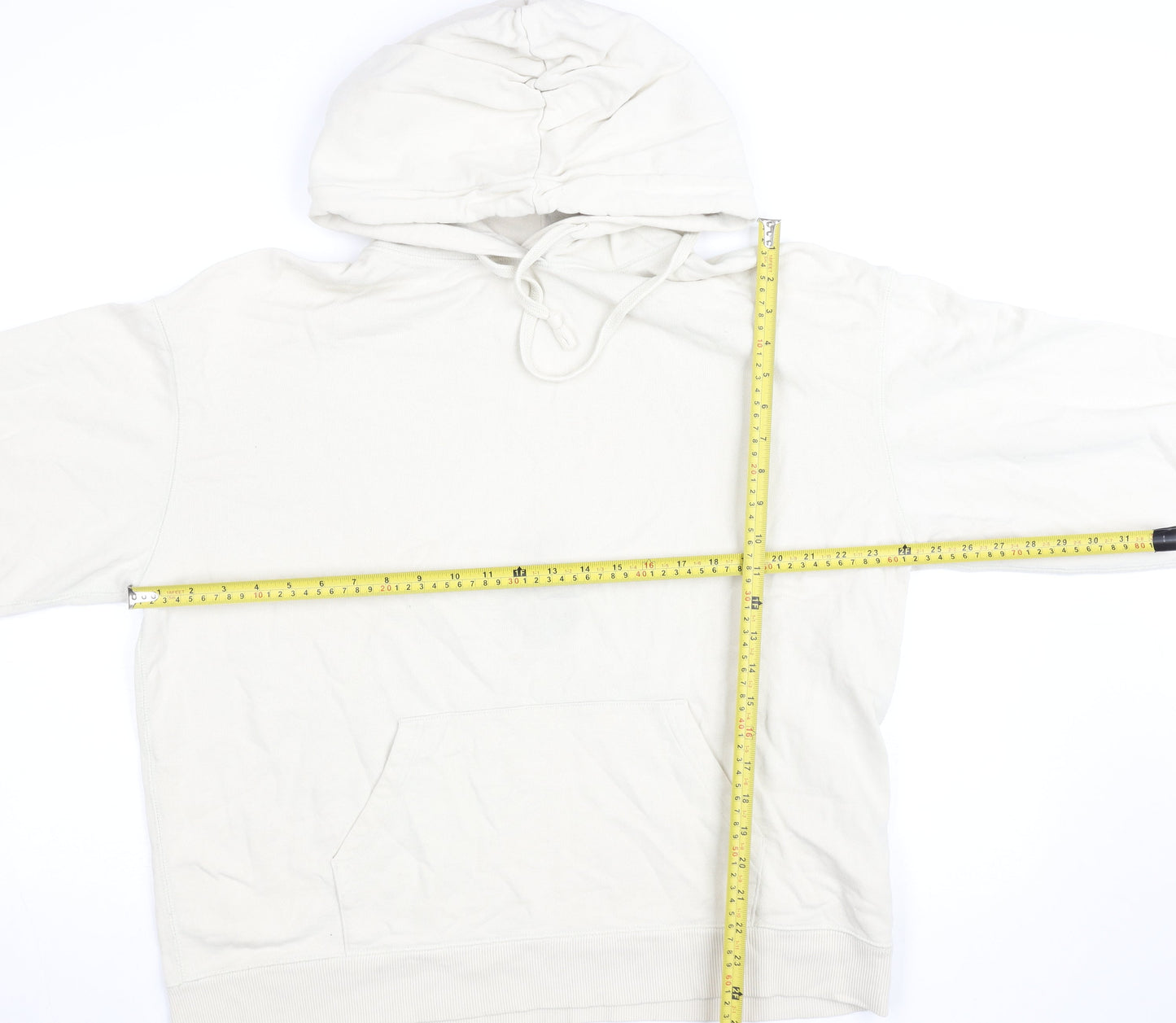 Uniqlo Women Beige Pullover Hoodie M Cotton Casual Sweatshirt