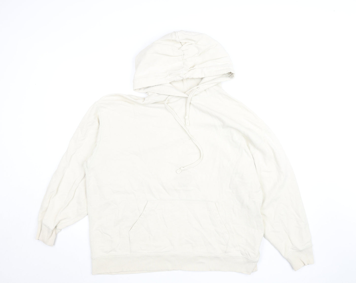 Uniqlo Women Beige Pullover Hoodie M Cotton Casual Sweatshirt