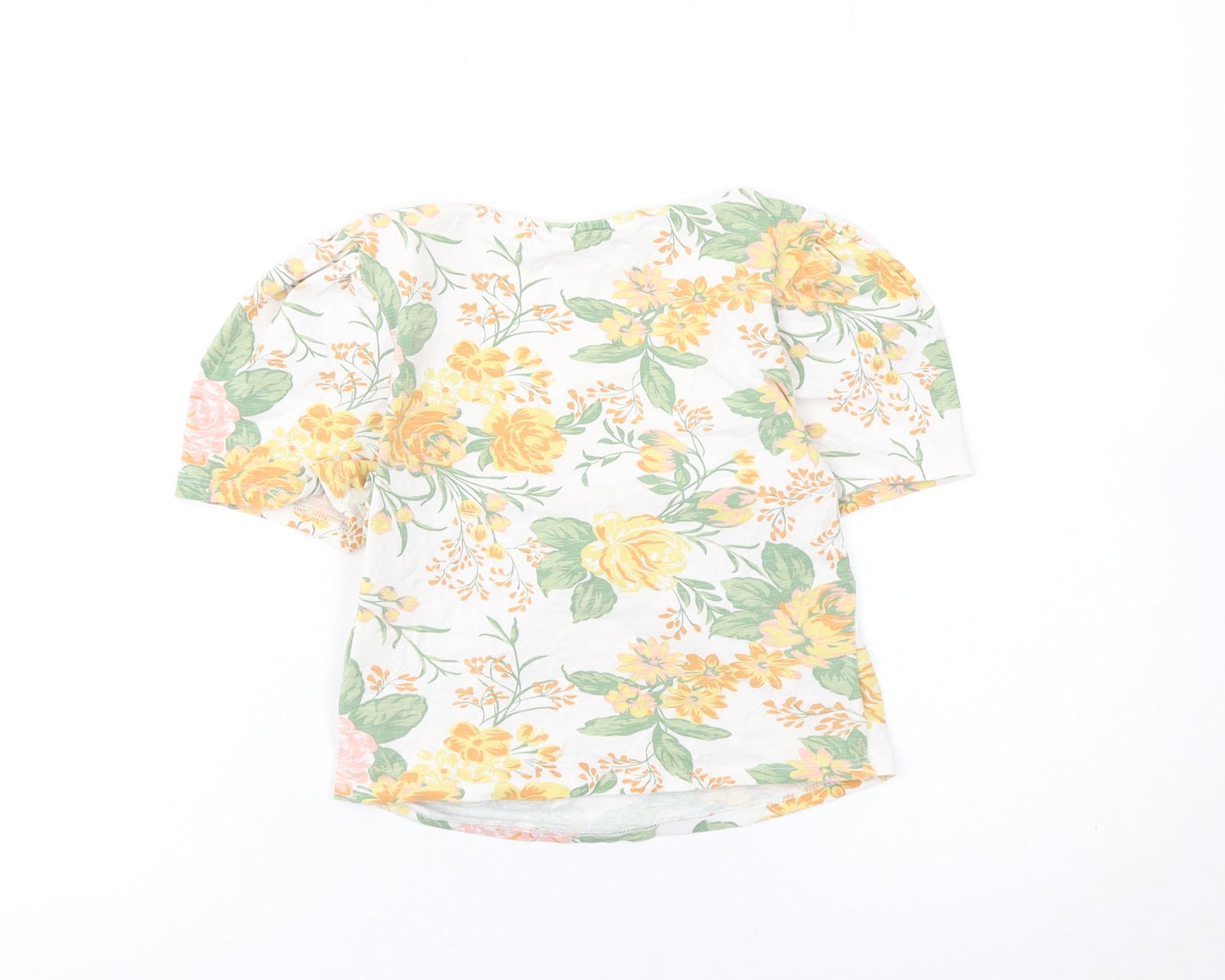 Monki Women's Floral Cropped V-Neck Puff Sleeve Blouse XS Multicoloured