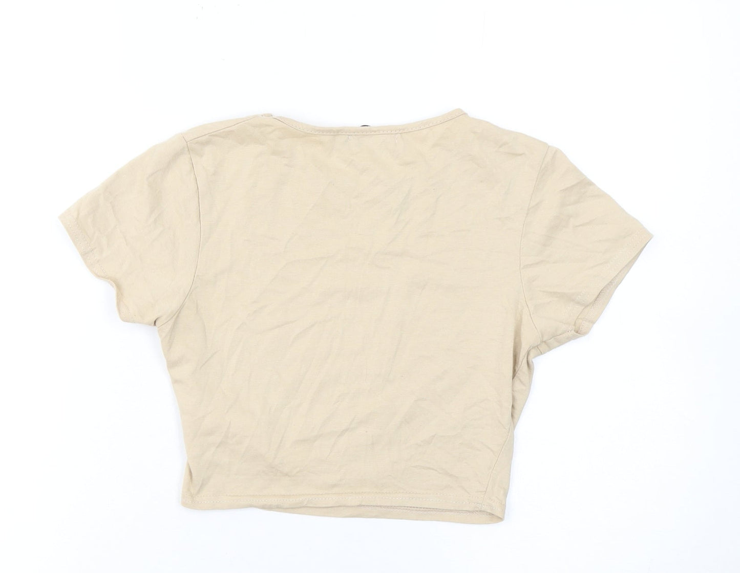 PrettyLittleThing Women Beige Crop T-Shirt Size 8 Cotton Blend