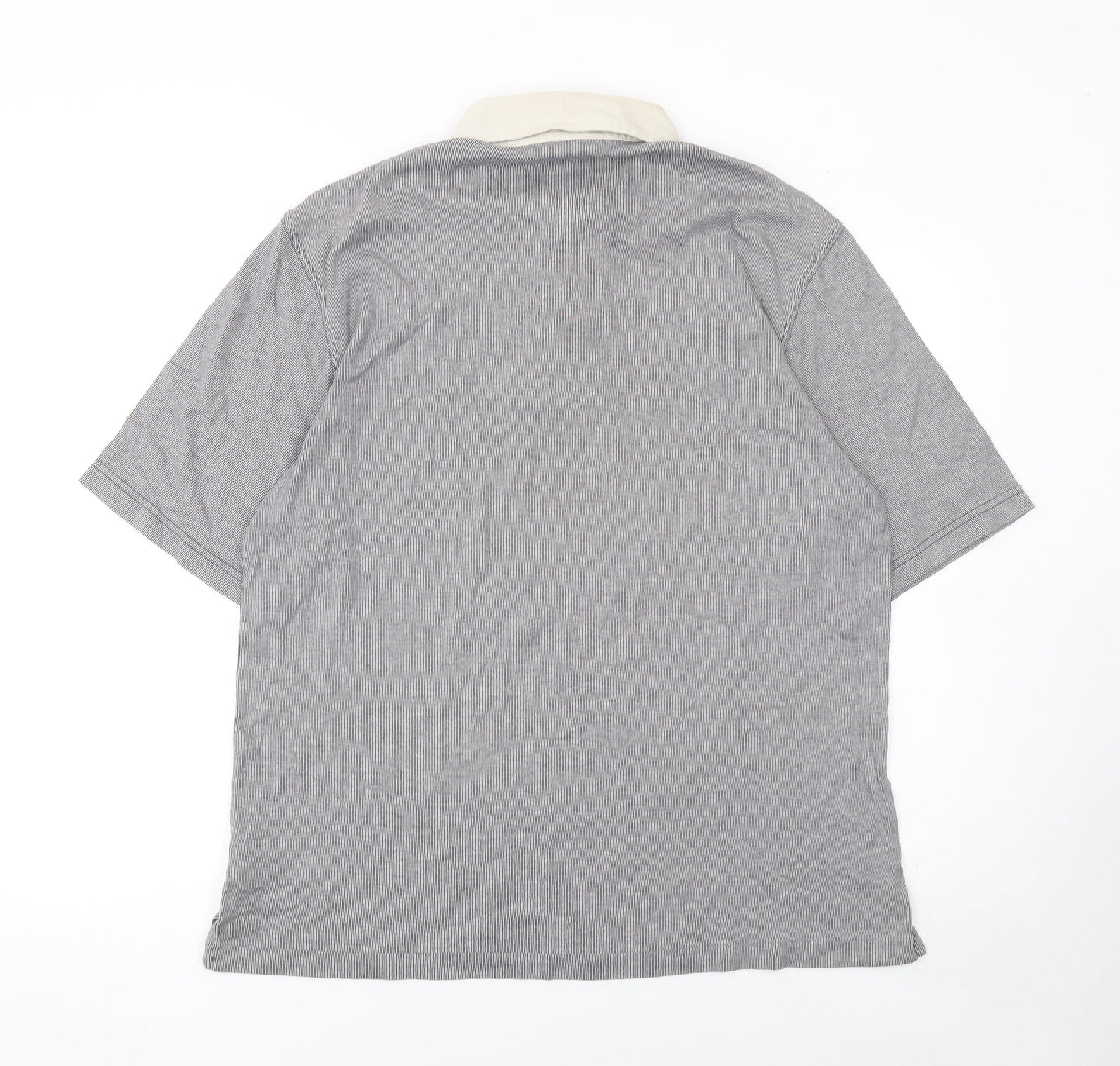 Lands' End Men's Grey Striped Cotton Polo Shirt L