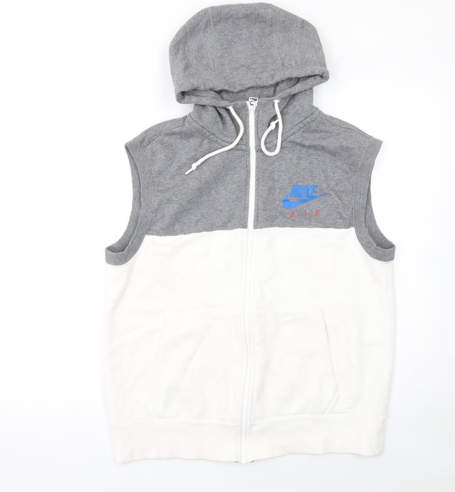 Nike Men's Grey White Sleeveless Full Zip Hoodie Vest M
