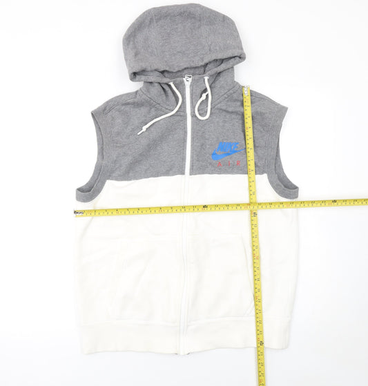 Nike Men's Grey White Sleeveless Full Zip Hoodie Vest M