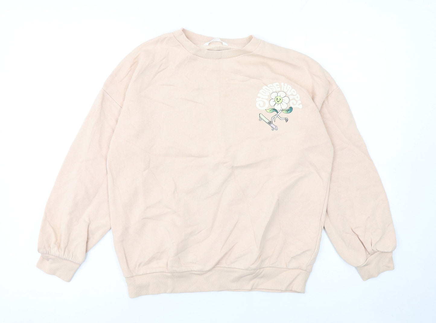 Marks and Spencer Girls Beige Choose Happy Flower Graphic Pullover Sweatshirt 11-12 Years