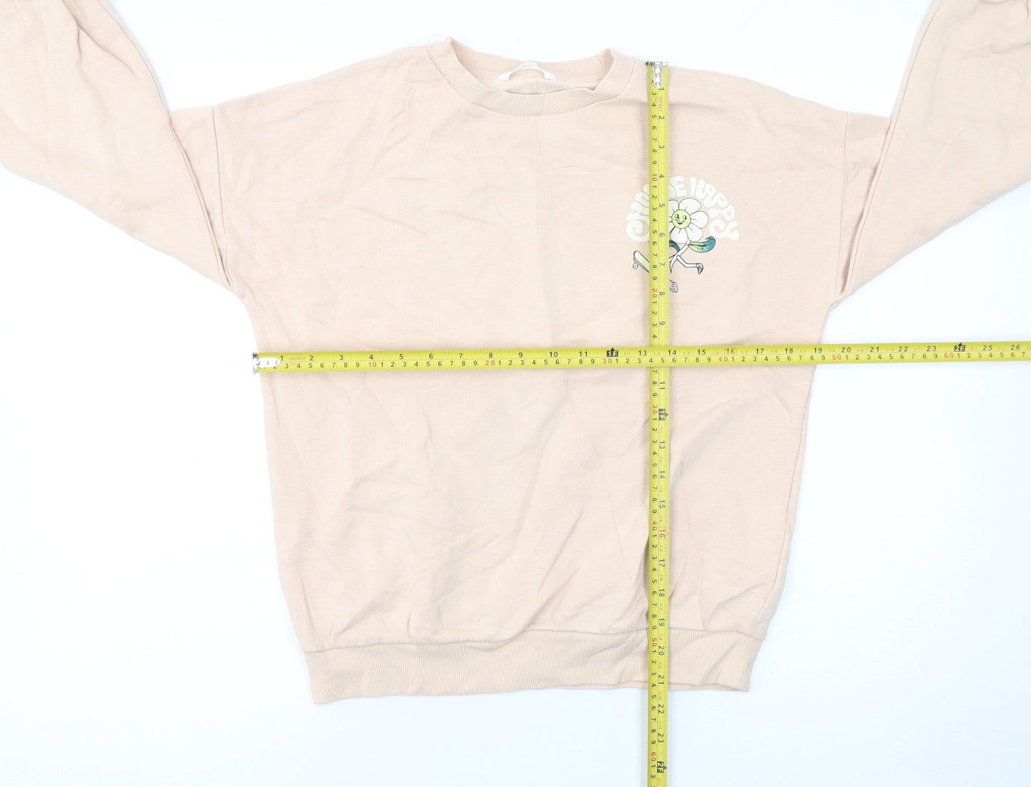 Marks and Spencer Girls Beige Choose Happy Flower Graphic Pullover Sweatshirt 11-12 Years