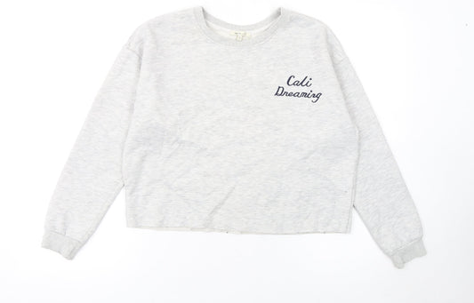 blanc ciel Women Grey Pullover Sweatshirt M Cali Dreaming Cotton Blend