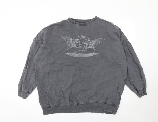 Motel Womens Grey Angel Graphic Pullover Sweatshirt XS