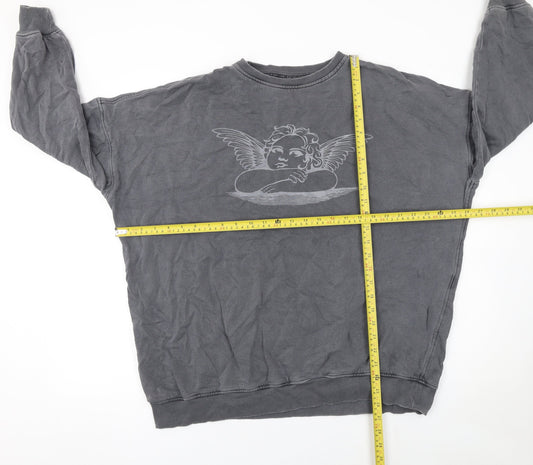 Motel Womens Grey Angel Graphic Pullover Sweatshirt XS