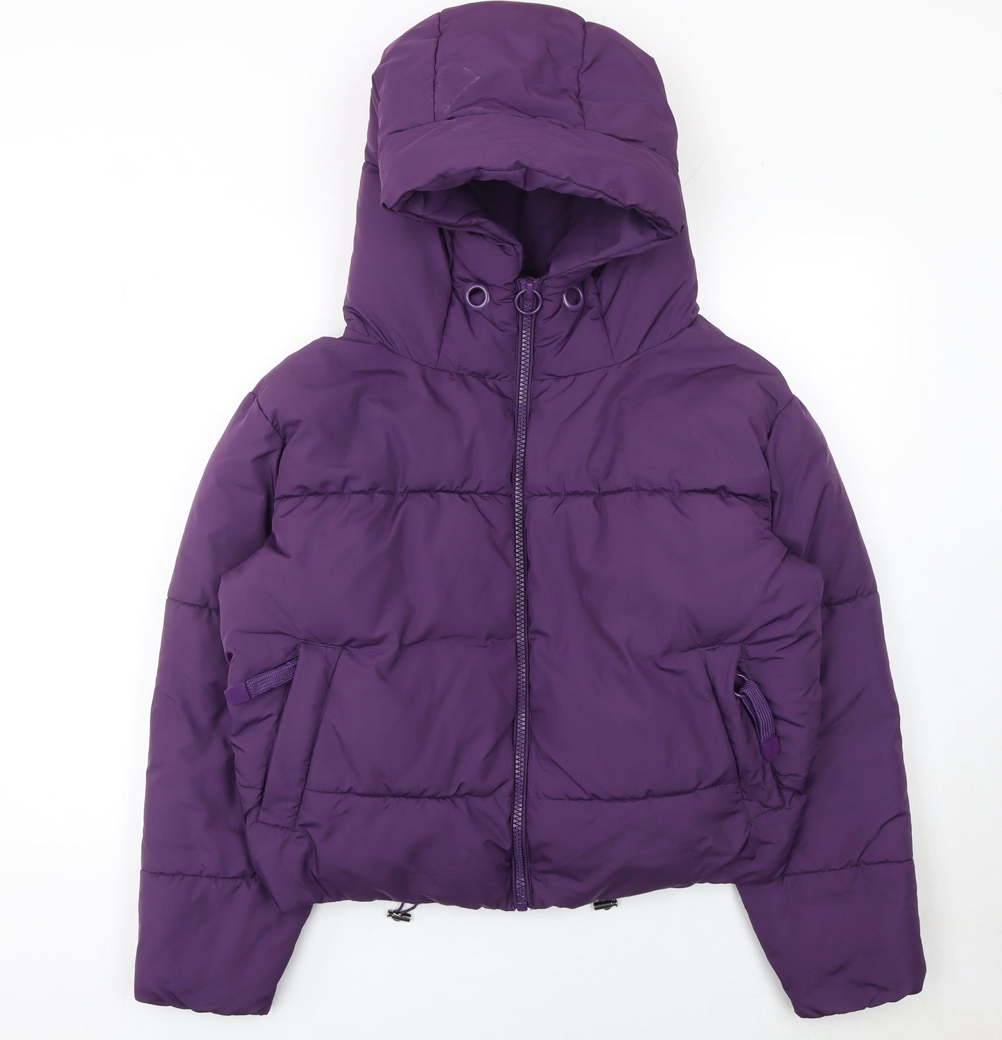 ZARA Women Purple XS Puffer Jacket Hooded Short Winter Coat
