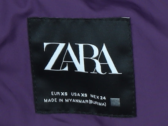ZARA Women Purple XS Puffer Jacket Hooded Short Winter Coat