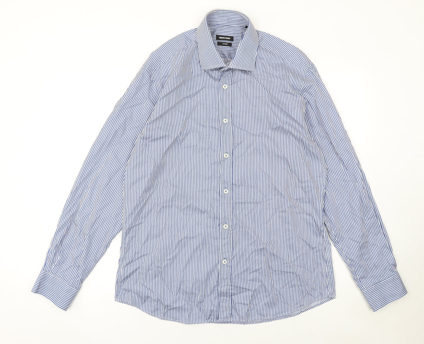 Remus Uomo Men's Blue Striped Tapered Dress Shirt Size 16.5 L