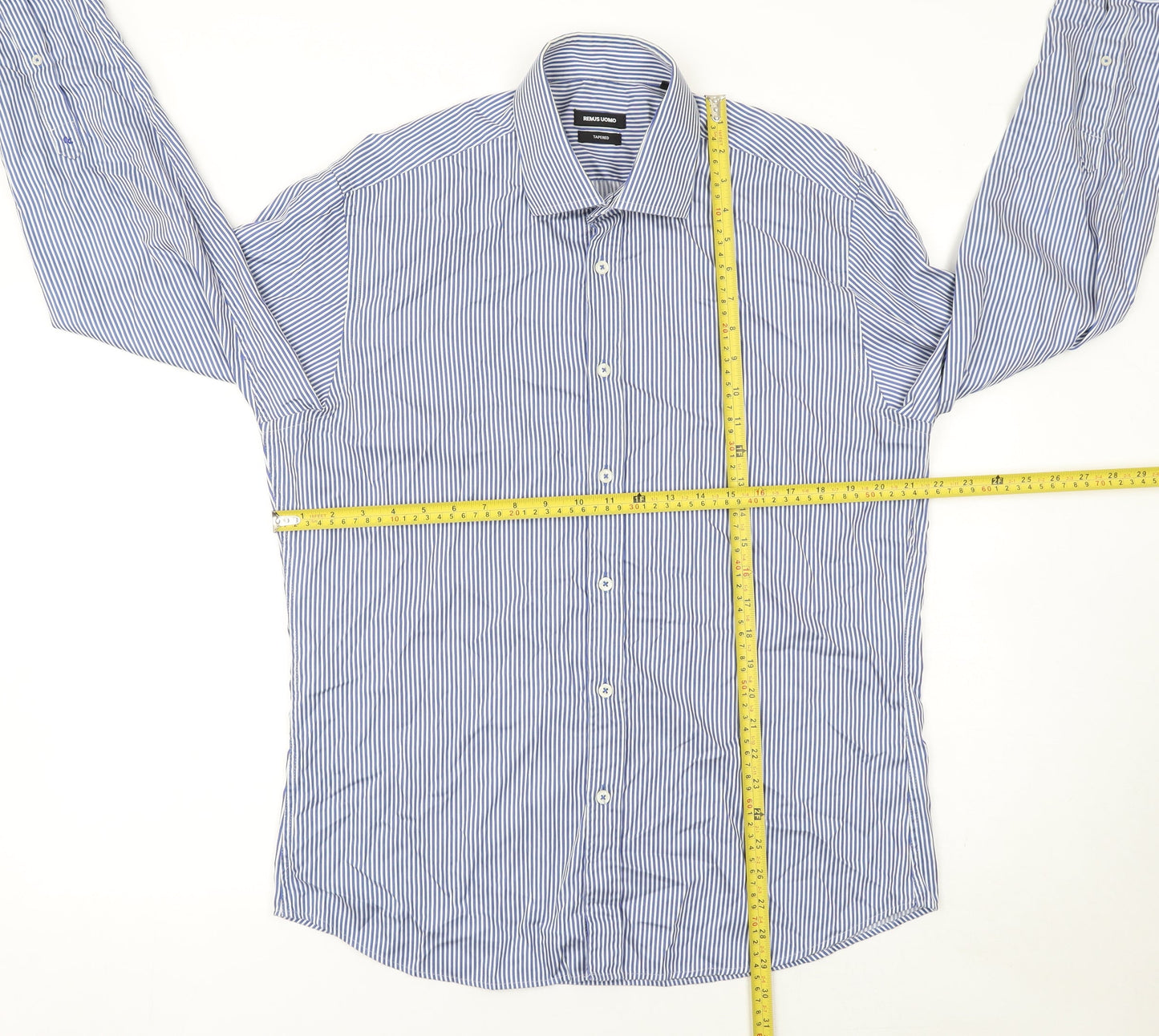 Remus Uomo Men's Blue Striped Tapered Dress Shirt Size 16.5 L