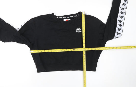 Kappa Womens Black Cropped Pullover Sweatshirt Large Logo Tape Sleeve