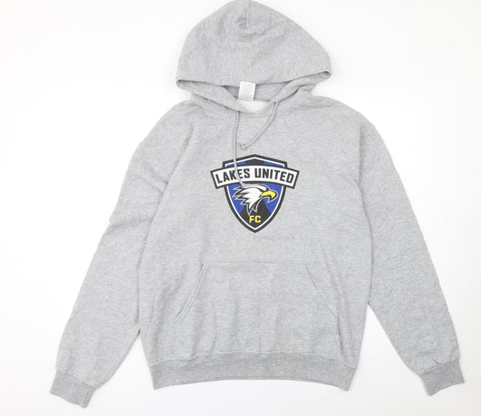 Jerzees Mens Grey Lakes United FC Pullover Hoodie Size M Regular Fit