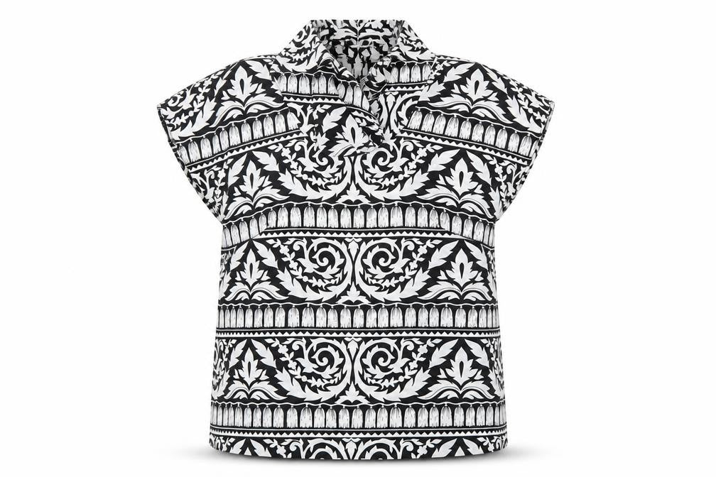 Hardob Women's Black & White High Neck Tunic Blouse Size 12