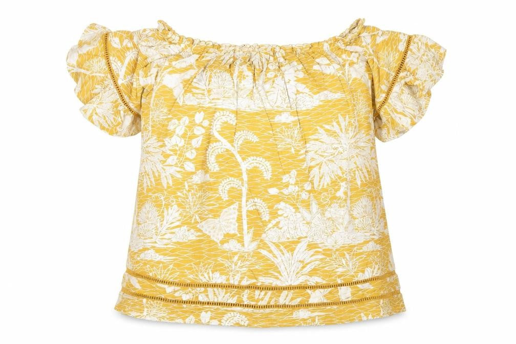 Next Women’s Yellow Floral Off Shoulder Tunic Blouse Size 16
