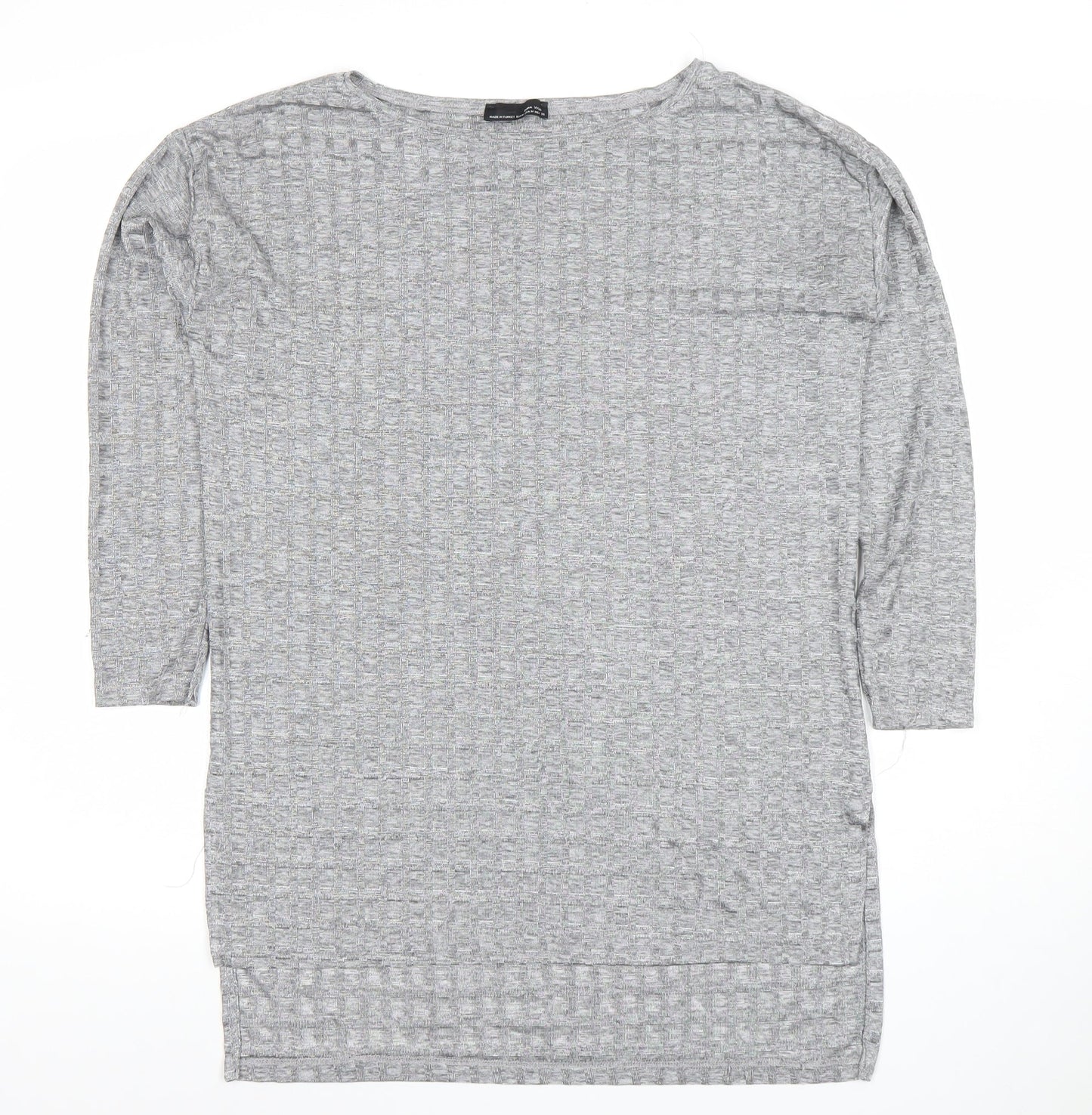Zara Women Grey Cotton Blend 3/4 Sleeve Basic Jersey T-Shirt Size 10