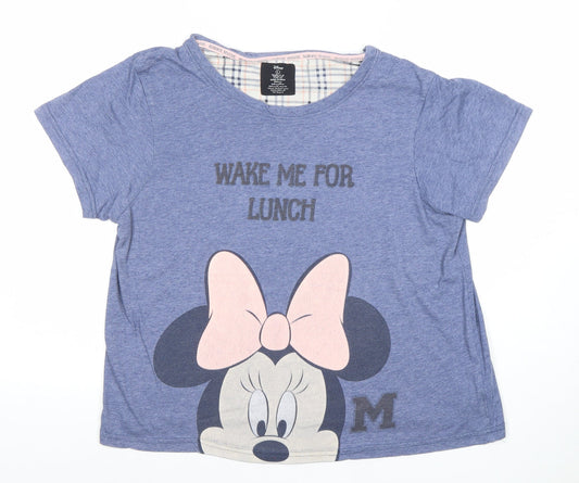 Disney Women’s Blue Minnie Mouse Pyjama Top L - Cartoon Jersey Sleep Tee