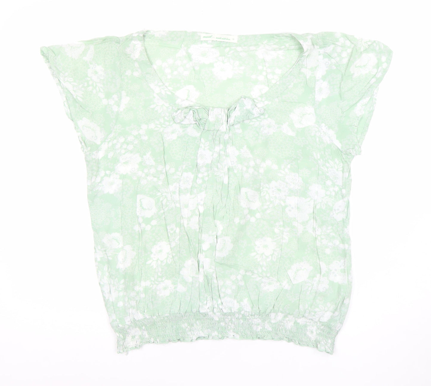Next Women’s Green Floral Bow Blouse Size 14 Tunic Style