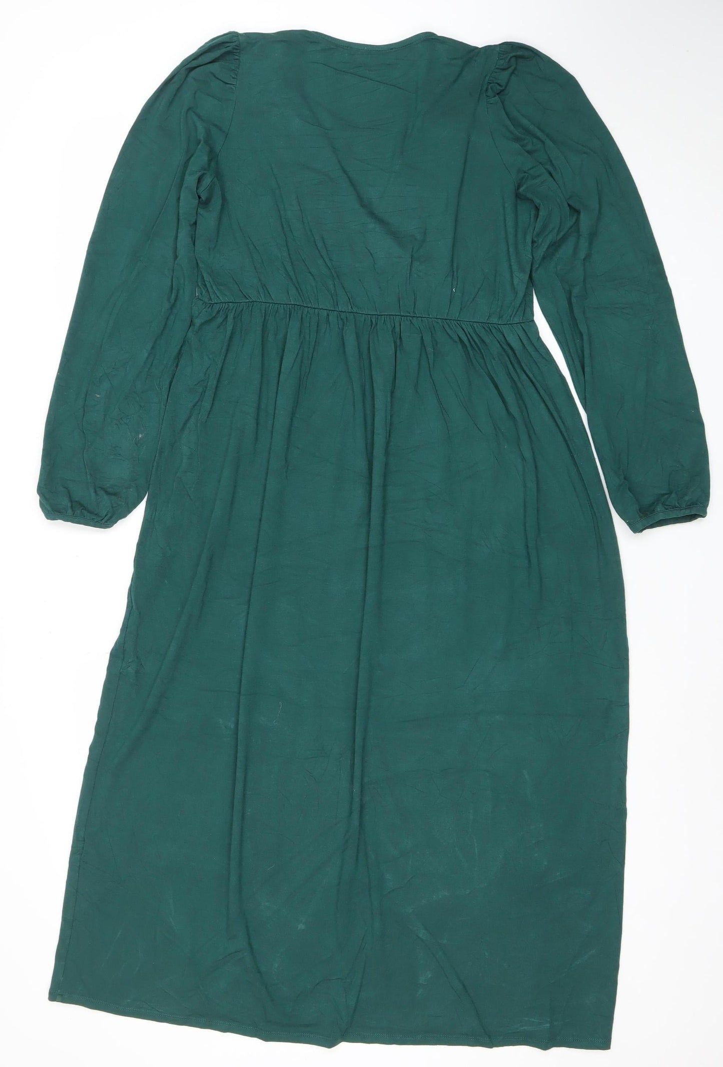 Bauken Women's Green Viscose A-Line Long Sleeve Knee Length Dress UK 8