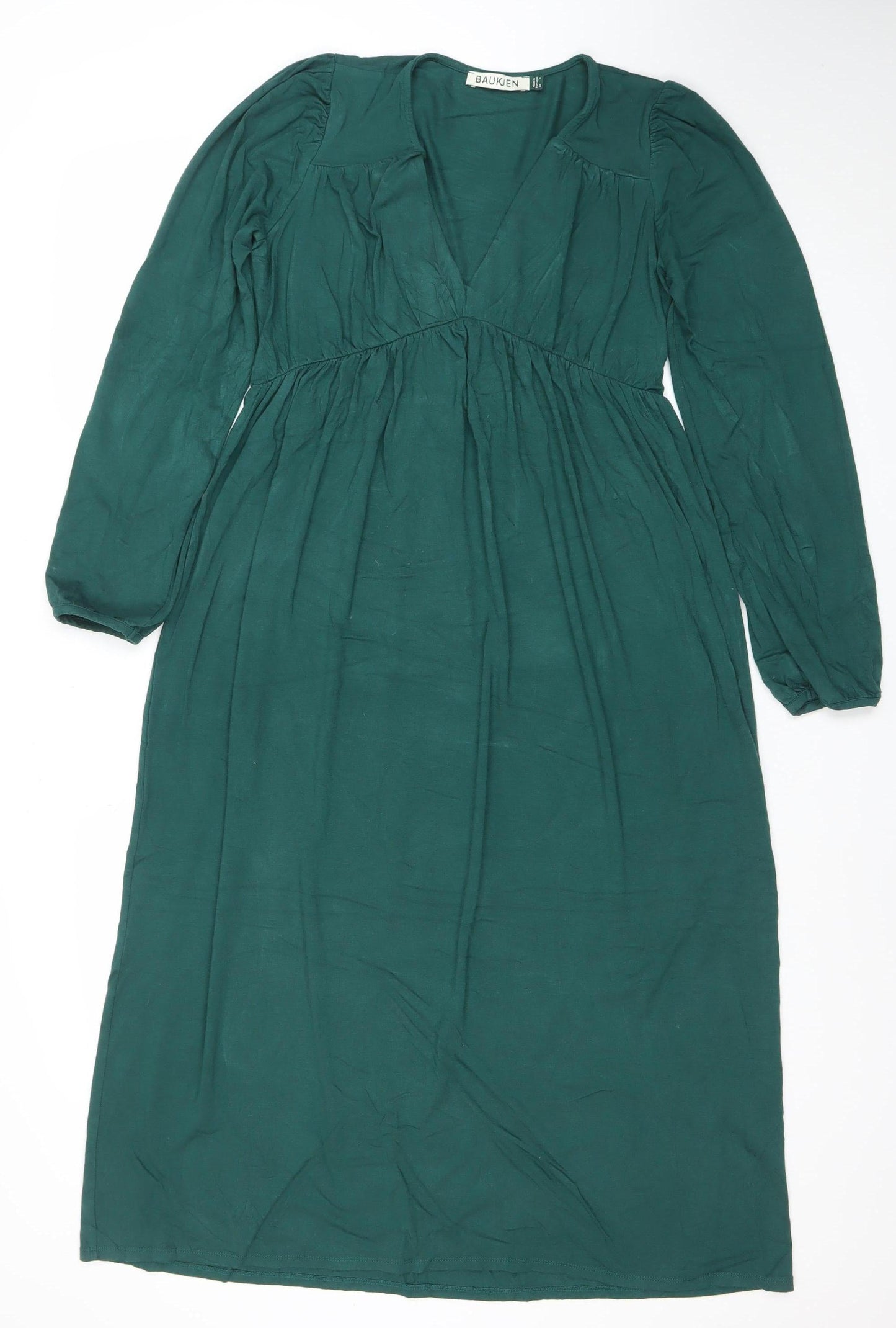 Bauken Women's Green Viscose A-Line Long Sleeve Knee Length Dress UK 8
