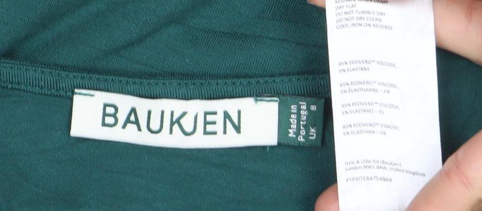 Bauken Women's Green Viscose A-Line Long Sleeve Knee Length Dress UK 8