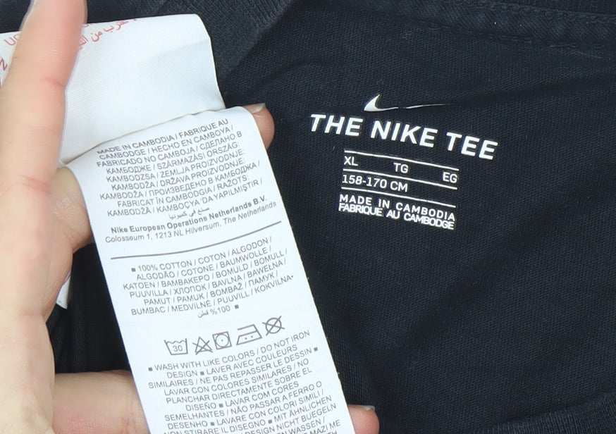 Nike Boys Black T-Shirt XL 13-14 Years Sports Logo Basic Tee