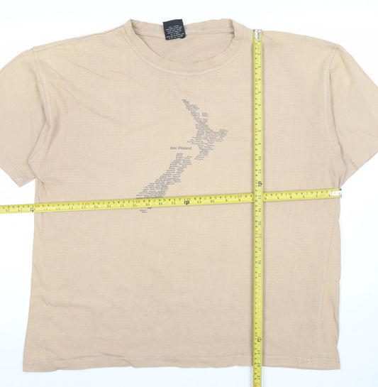 New Zealand Spirit Men's Beige Cotton Crew Neck Short Sleeve T-Shirt L