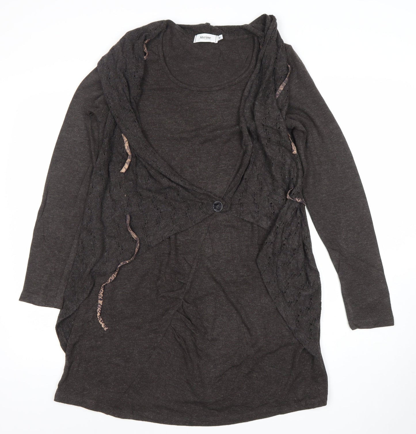 Myrine Essentials Women Brown Knit Wrap Dress M Long Sleeve