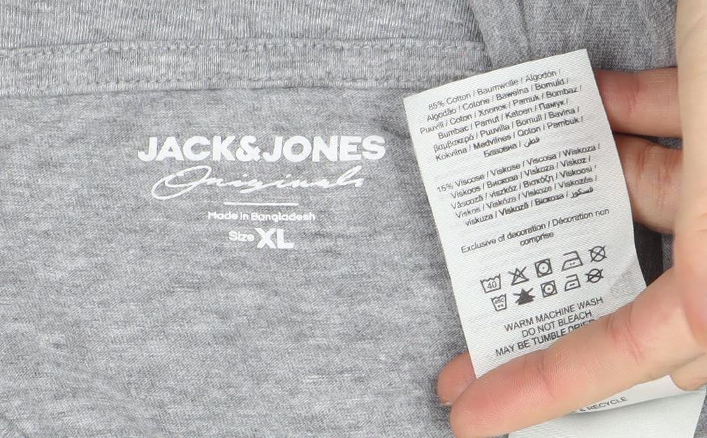 Mens UK Size XL JACK & JONES Grey  Cotton Blend T-Shirt