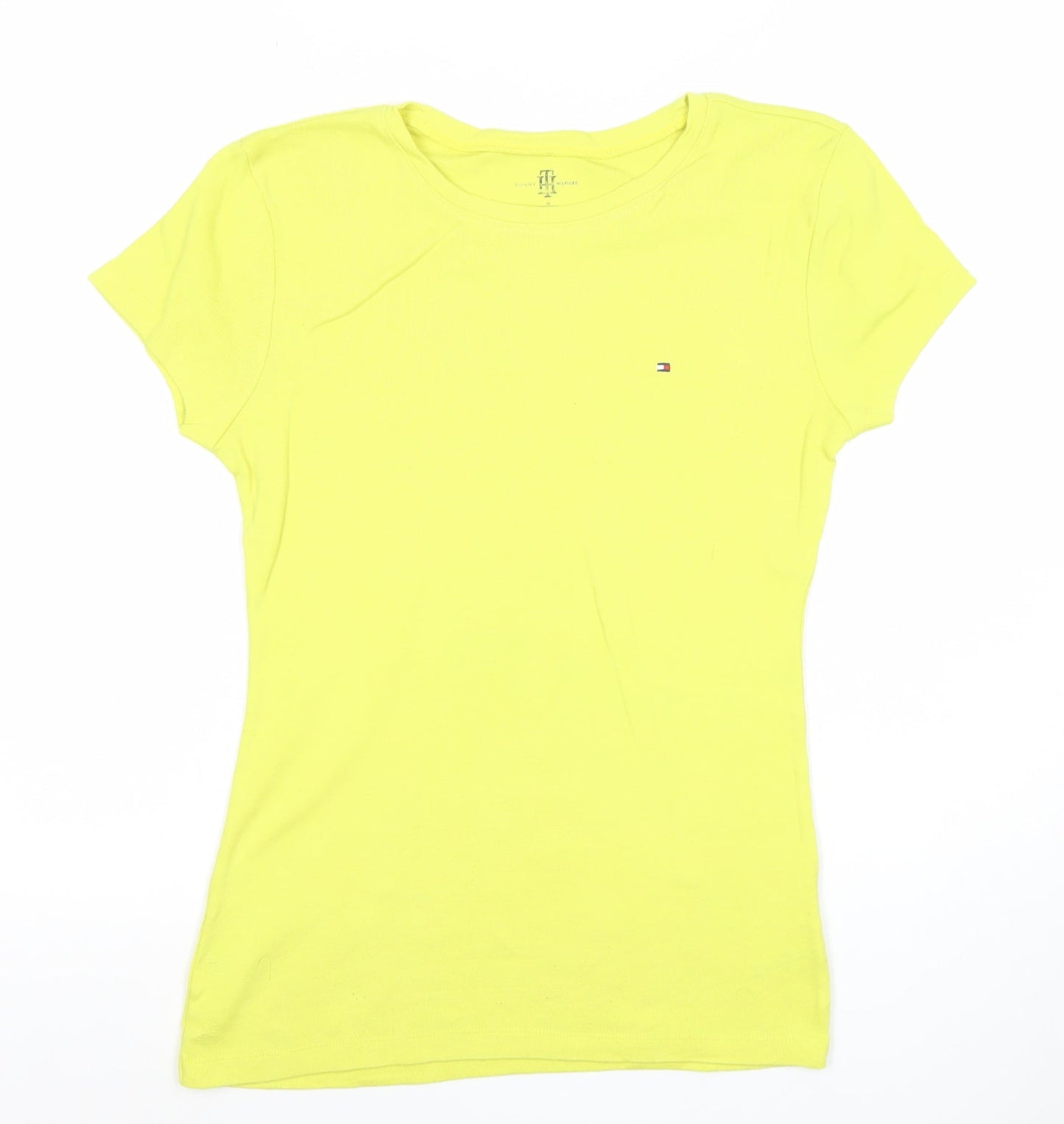 Tommy Hilfiger Women Yellow Cotton Slim Fit Short Sleeve T-Shirt M