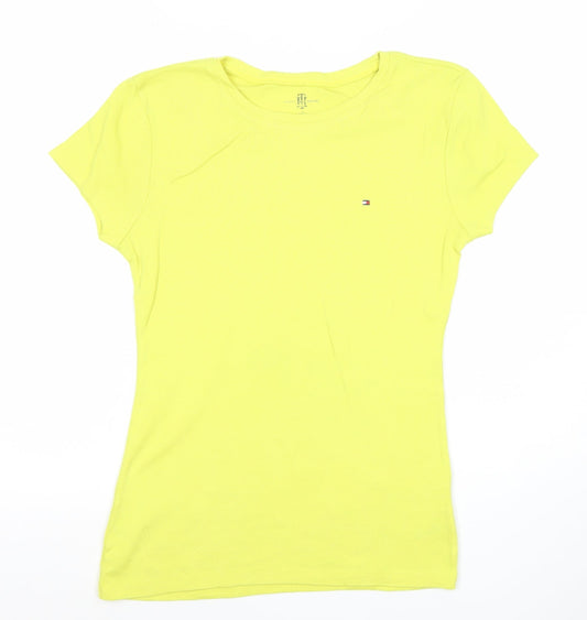 Tommy Hilfiger Women Yellow Cotton Slim Fit Short Sleeve T-Shirt M