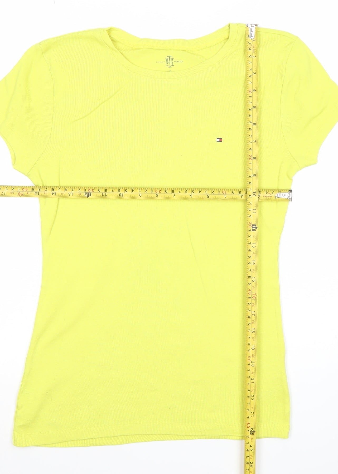 Tommy Hilfiger Women Yellow Cotton Slim Fit Short Sleeve T-Shirt M