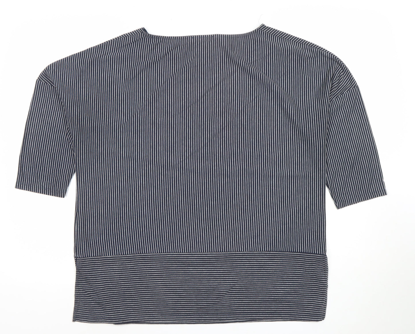 Marks and Spencer Womens Blue Striped Boat Neck Short Sleeve Blouse Size 16