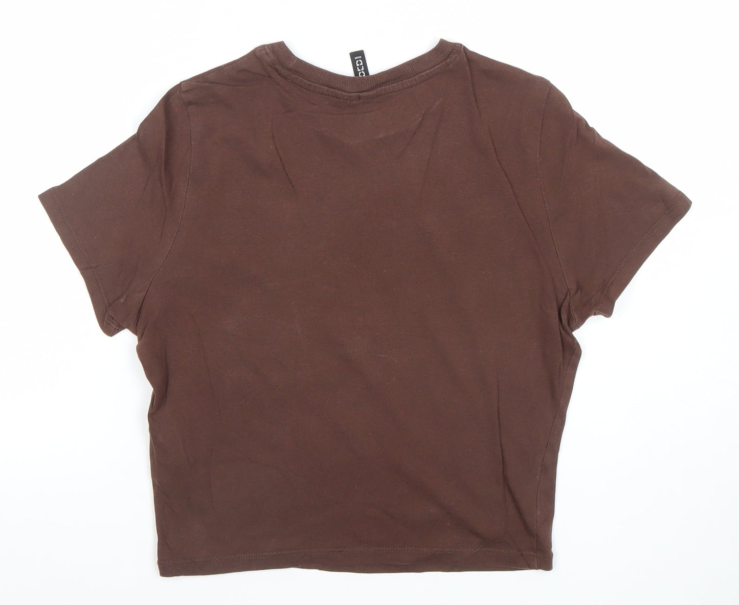 H&M Womens Brown Cropped Cotton T-Shirt Size 8 Sports Print