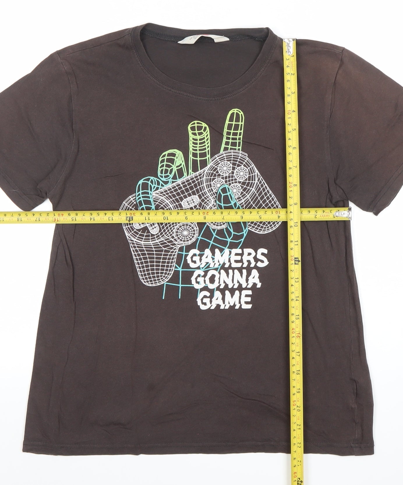 H&M Boys Brown Gamers Gonna Game T-Shirt 10-12 Years Short Sleeve Cotton