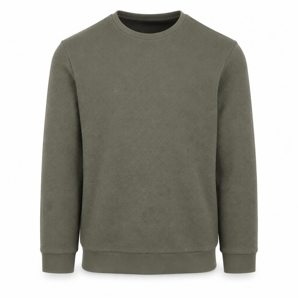 Reiss Men's Green Textured Crew Neck Cotton Blend Sweatshirt M