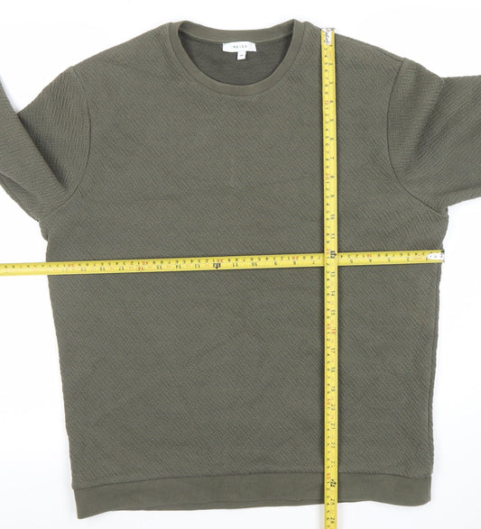 Reiss Men's Green Textured Crew Neck Cotton Blend Sweatshirt M