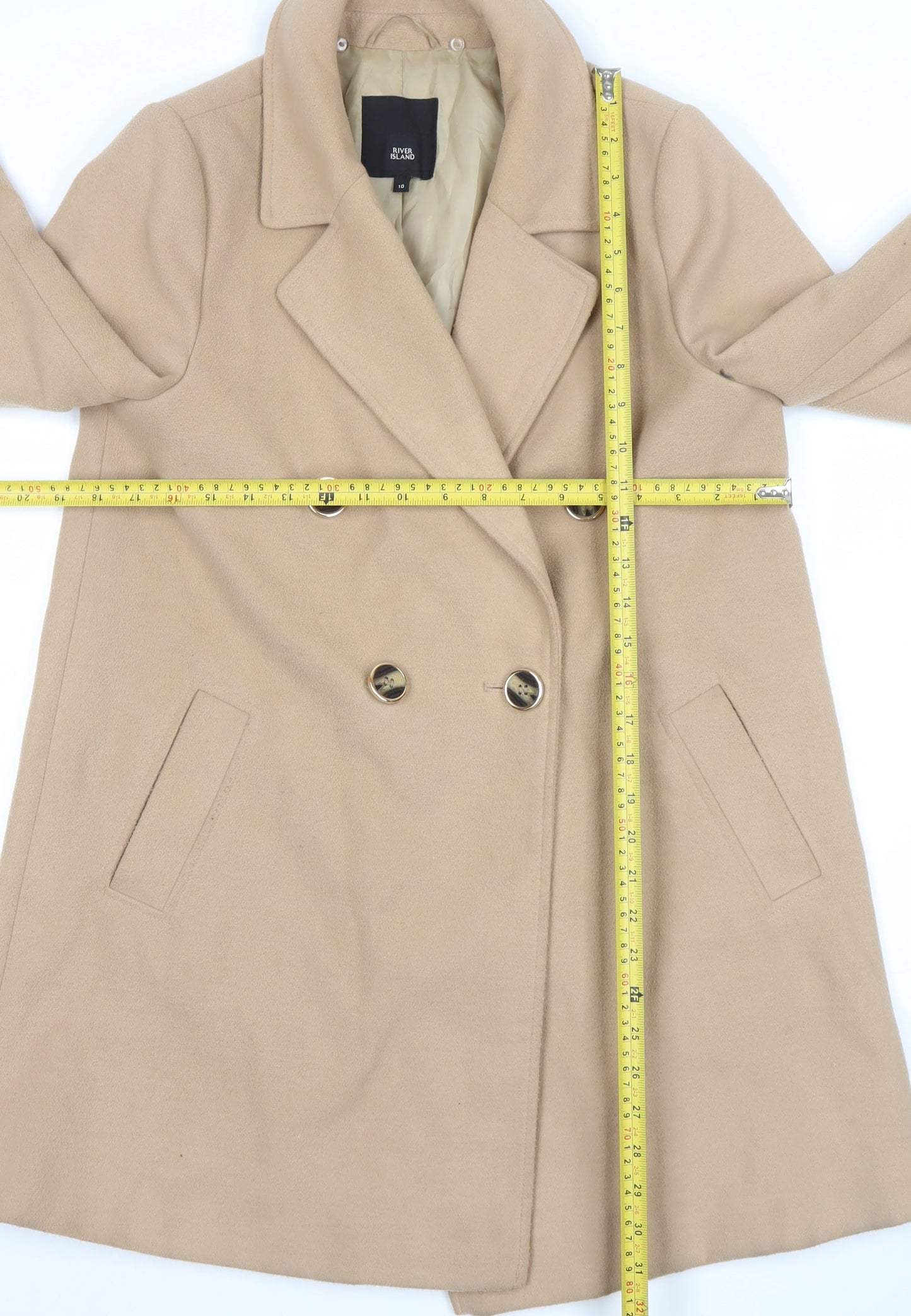 River Island Women’s Beige Wool Blend Pea Coat Size 10