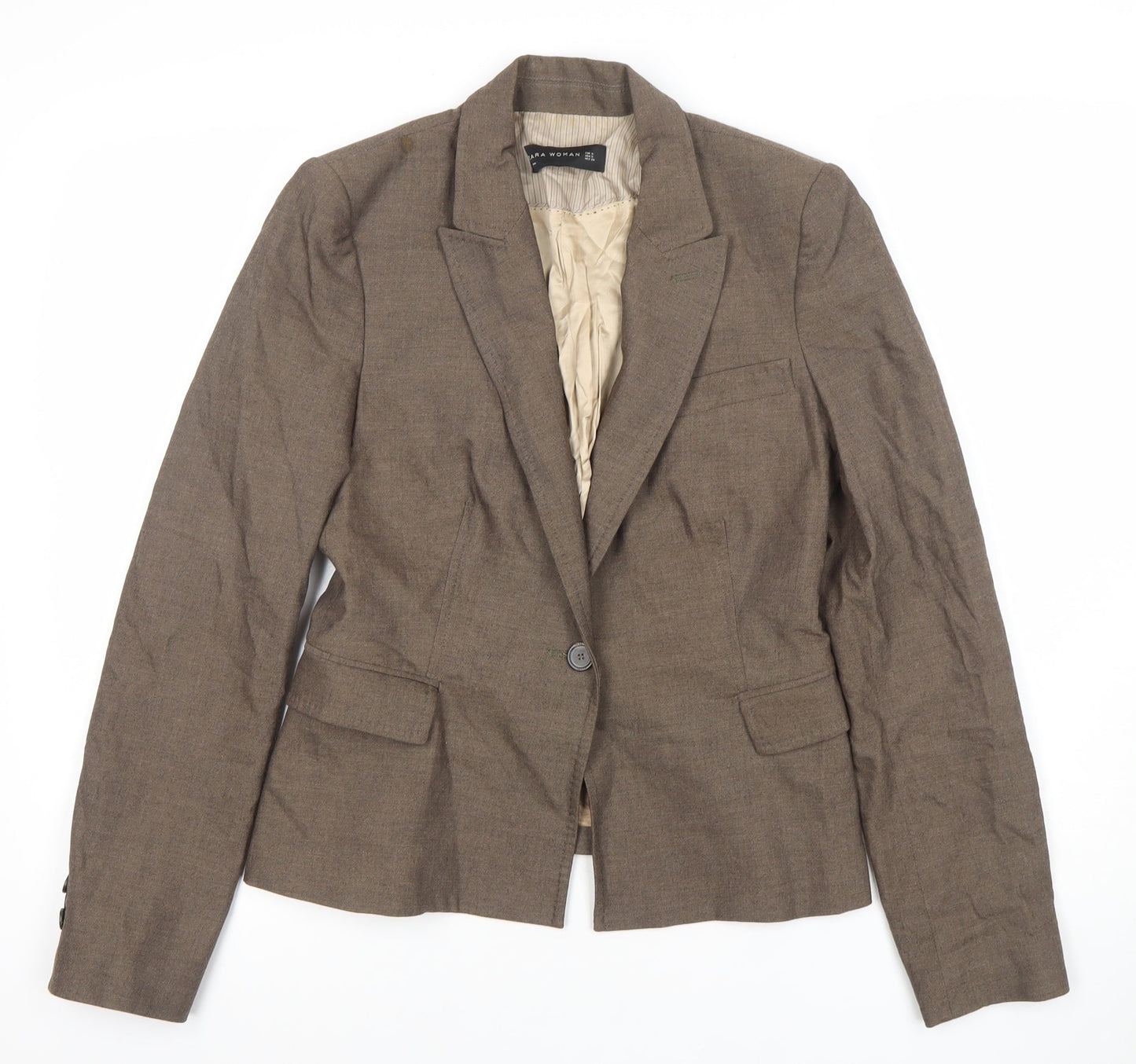 Zara Woman Brown Wool Blend Tailored Blazer Jacket UK 8