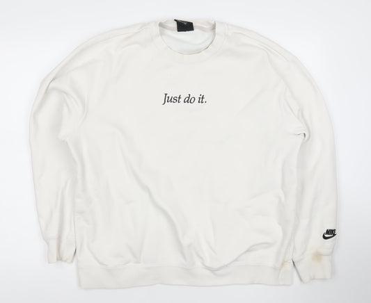 Nike Women's White Pullover Sweatshirt L Just Do It Logo Cotton Blend