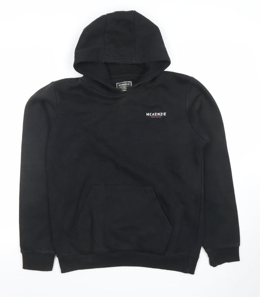 McKenzie Boys Black Pullover Hoodie 13-15 Years Cotton Blend Casual Sweatshirt