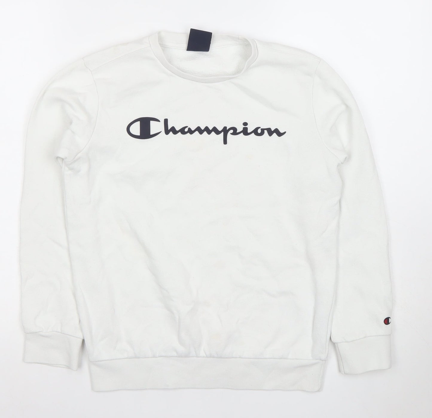 Champion Boys White Pullover Sweatshirt L Regular Fit Crew Neck Logo Fleece